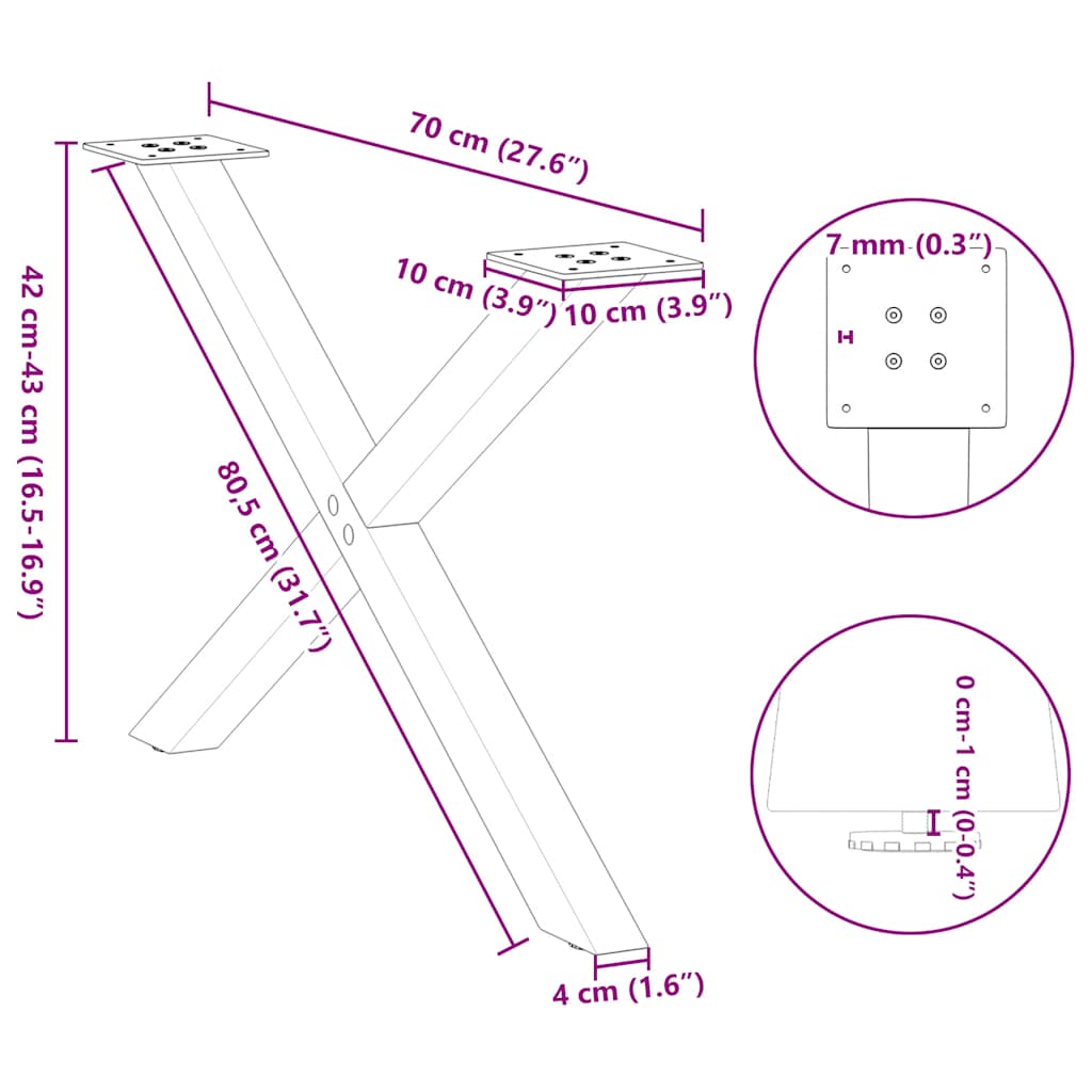 Pieds de table basse en forme de X, 2 pièces, blanc, 70 x (42-43) cm, acier - XIOS