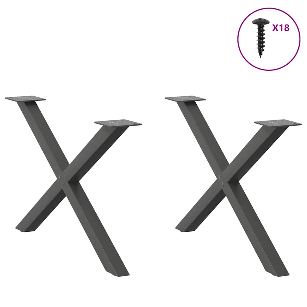 Pieds de table basse en forme de X, 2 pièces, anthracite, 70 x (42-43) cm, acier - XIOS