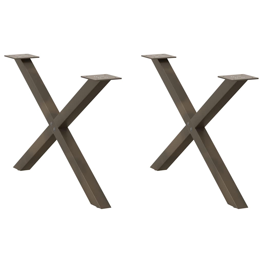 Pieds de table basse en forme de X, 2 pièces, acier naturel, 70 x (42-43) cm - XIOS