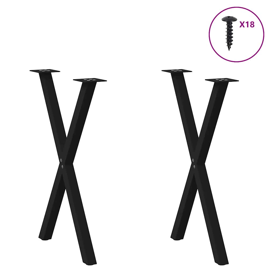 Pieds de table à manger en forme de X, 2 pièces, noir, 50 x (72-73) cm, acier - XIOS