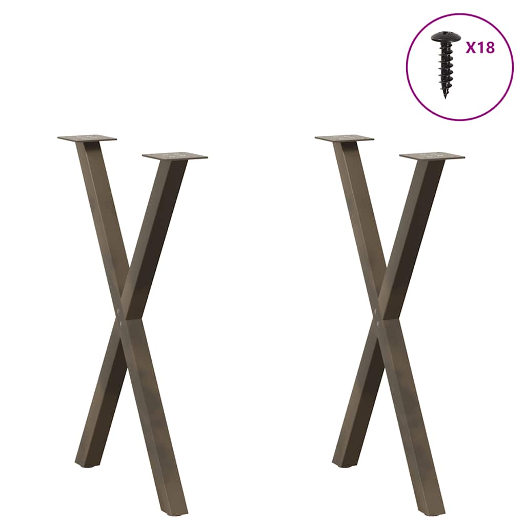 Pieds de table à manger en forme de X, 2 pièces, acier naturel, 50 x (72-73) cm - XIOS