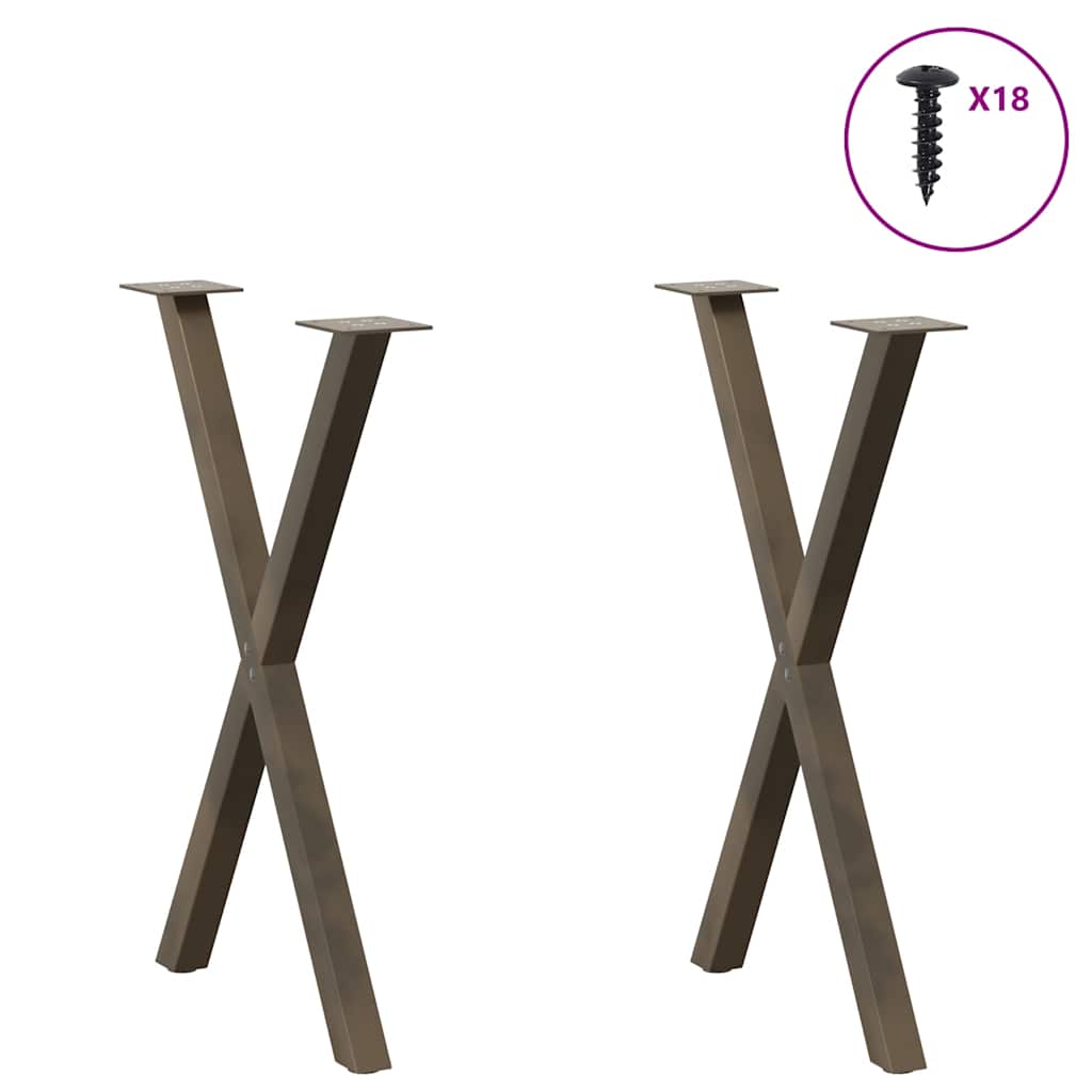 Pieds de table à manger en forme de X, 2 pièces, acier naturel, 57 x (72-73) cm - XIOS