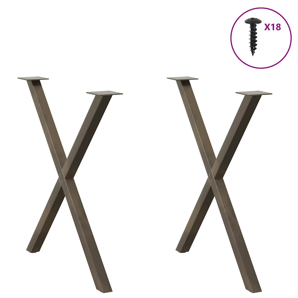 Pieds de table à manger en forme de X, 2 pièces, acier naturel, 70 x (72-73) cm - XIOS