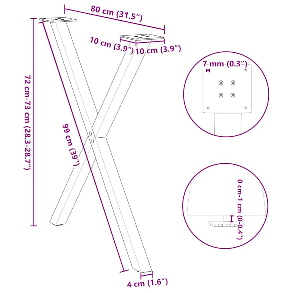 Pieds de table à manger en forme de X, 2 pièces, blanc, 80 x (72-73) cm, acier - XIOS