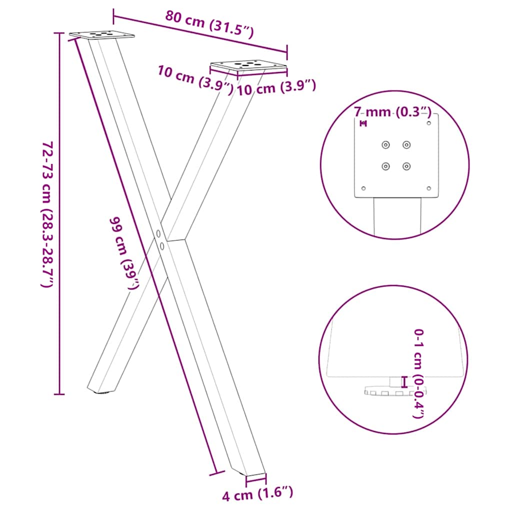 Pieds de table à manger en forme de X, 2 pièces, anthracite, 80 x (72-73) cm, acier - XIOS
