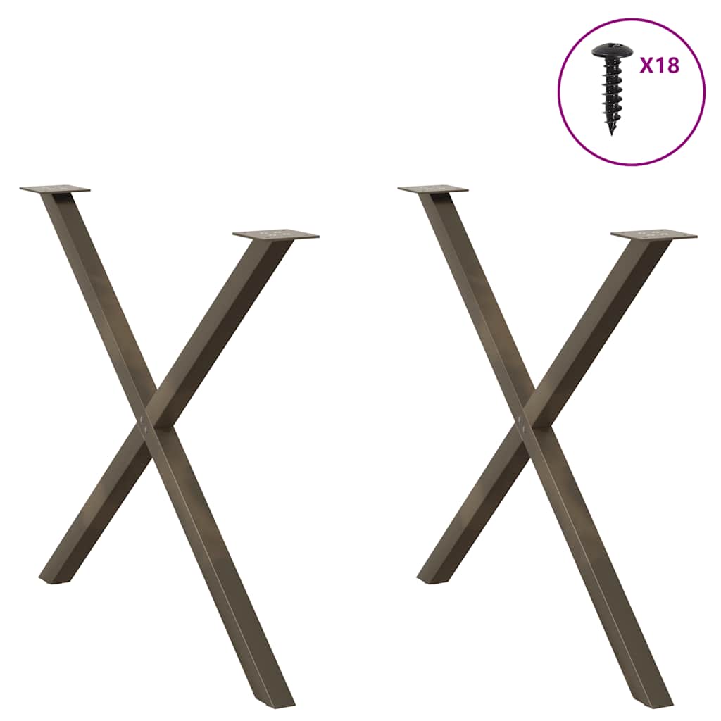 Pieds de table à manger en forme de X, 2 pièces, acier naturel, 90 x (72-73) cm - XIOS