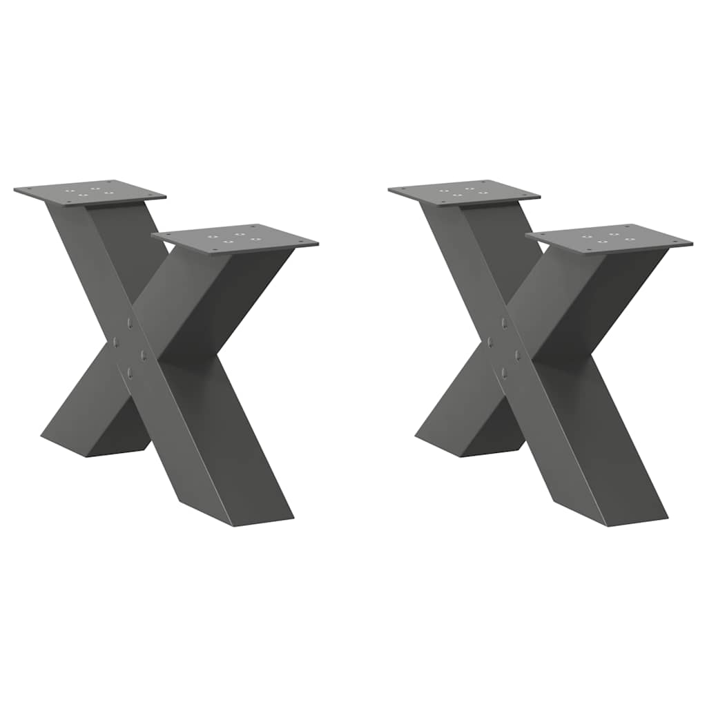 Pieds de table basse en forme de X, 2 pièces, anthracite, 50 x (30-31) cm, acier - XIOS