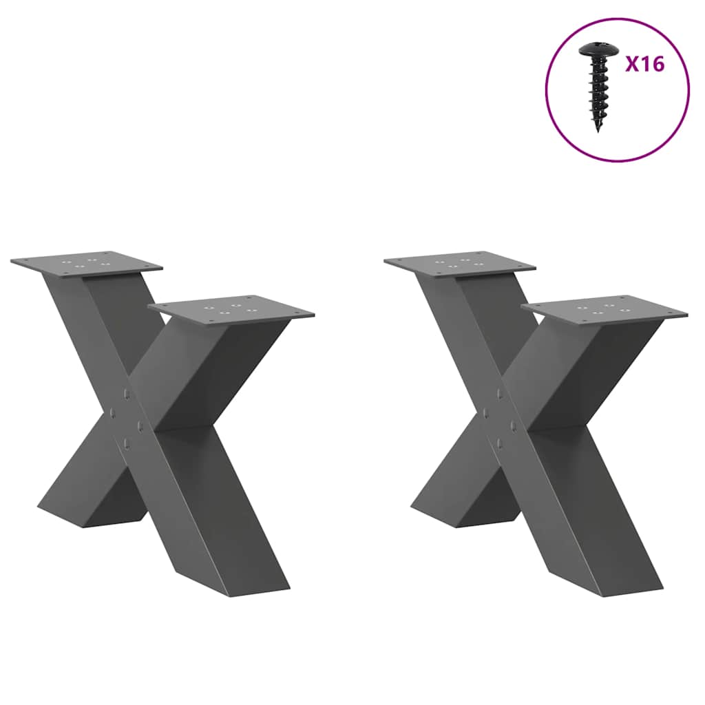 Pieds de table basse en forme de X, 2 pièces, anthracite, 50 x (30-31) cm, acier - XIOS