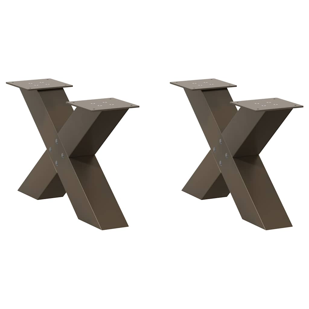 Pieds de table basse en forme de X, 2 pièces, acier naturel, 50 x (30-31) cm - XIOS