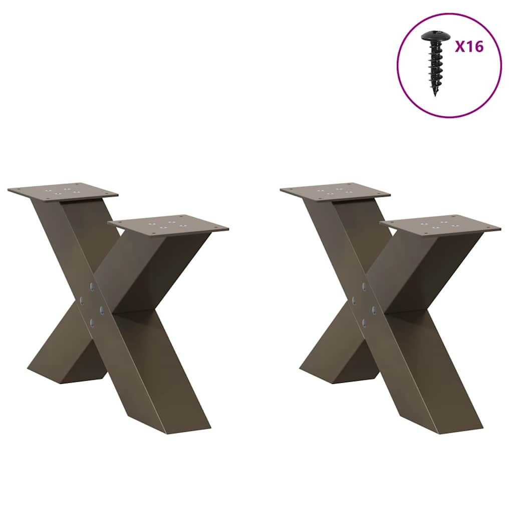 Pieds de table basse en forme de X, 2 pièces, acier naturel, 50 x (30-31) cm - XIOS