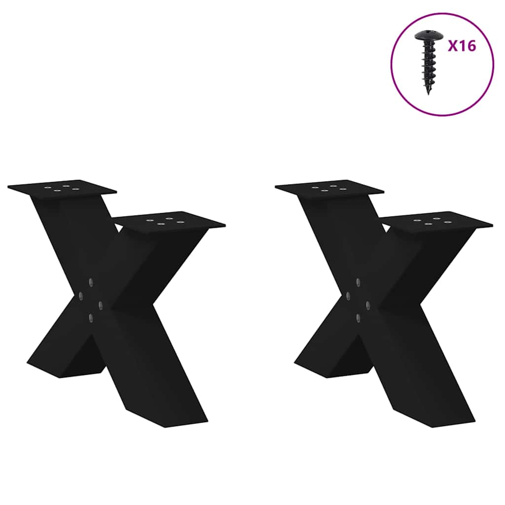 Pieds de table basse en forme de X, 2 pièces, noir, 60 x (30-31) cm, acier - XIOS