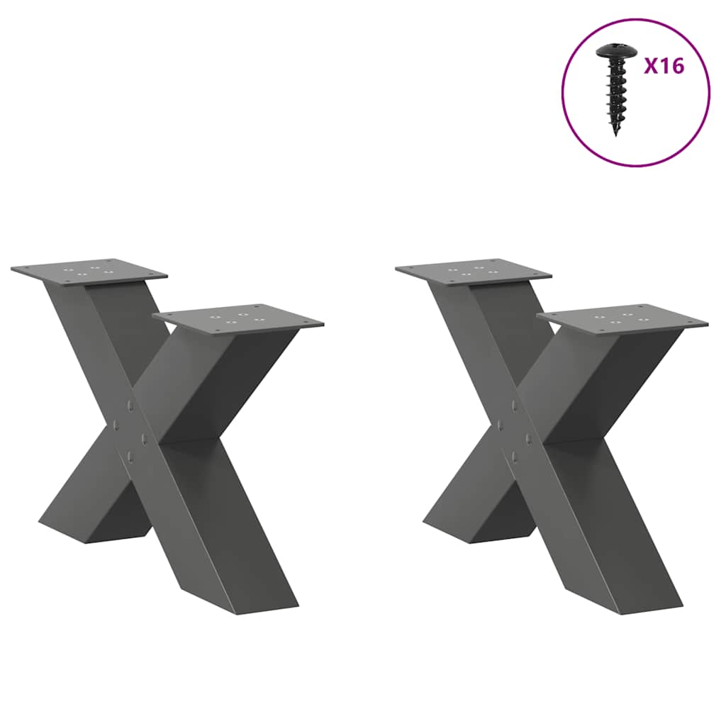 Pieds de table basse en forme de X 2 pièces Anthracite 60 x (30-31) cm Acier - XIOS