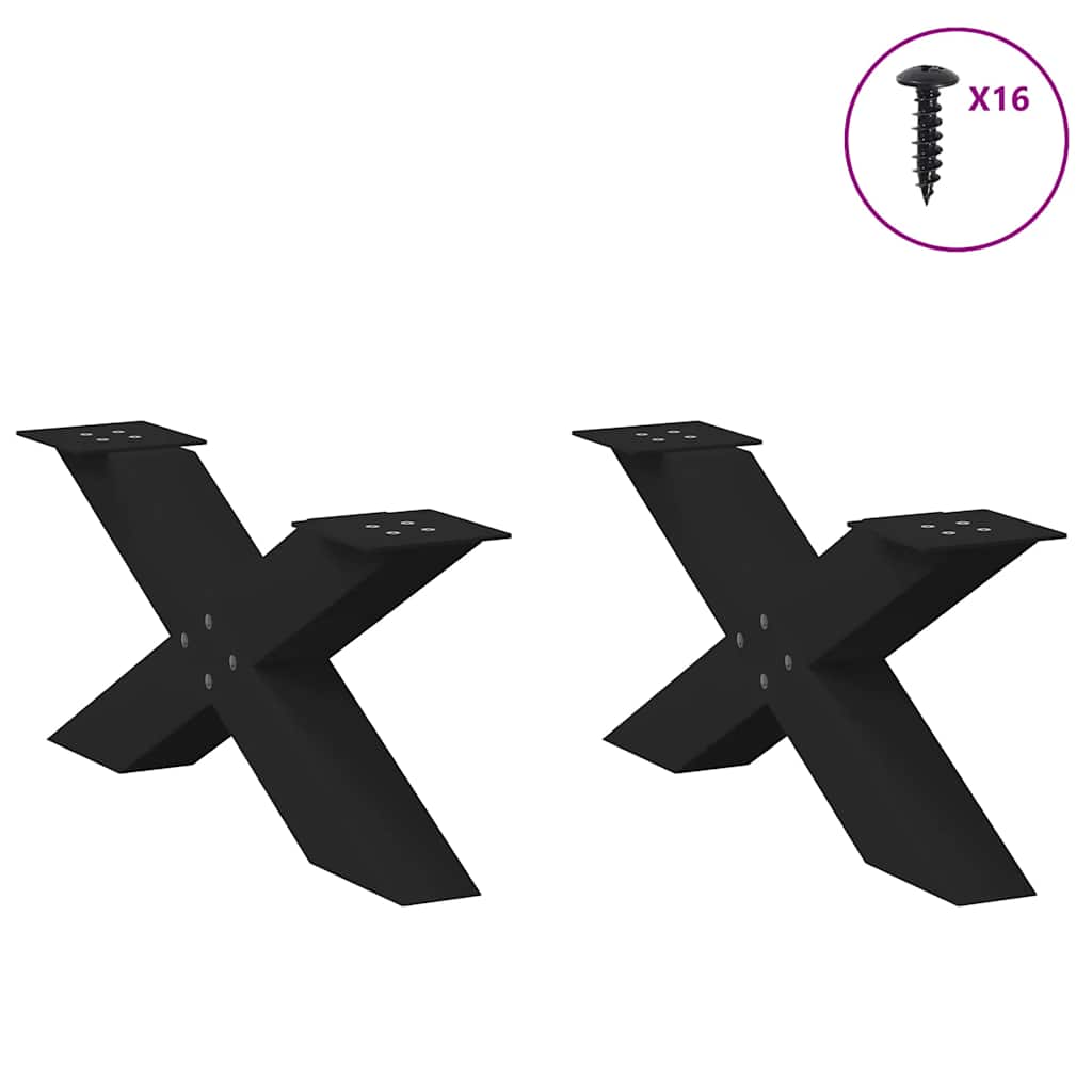 Pieds de table basse en forme de X, 2 pièces, noir, 70 x (30-31) cm, acier - XIOS
