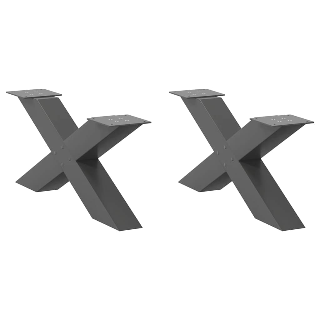 Pieds de table basse en forme de X, 2 pièces, anthracite, 70 x (30-31) cm, acier - XIOS