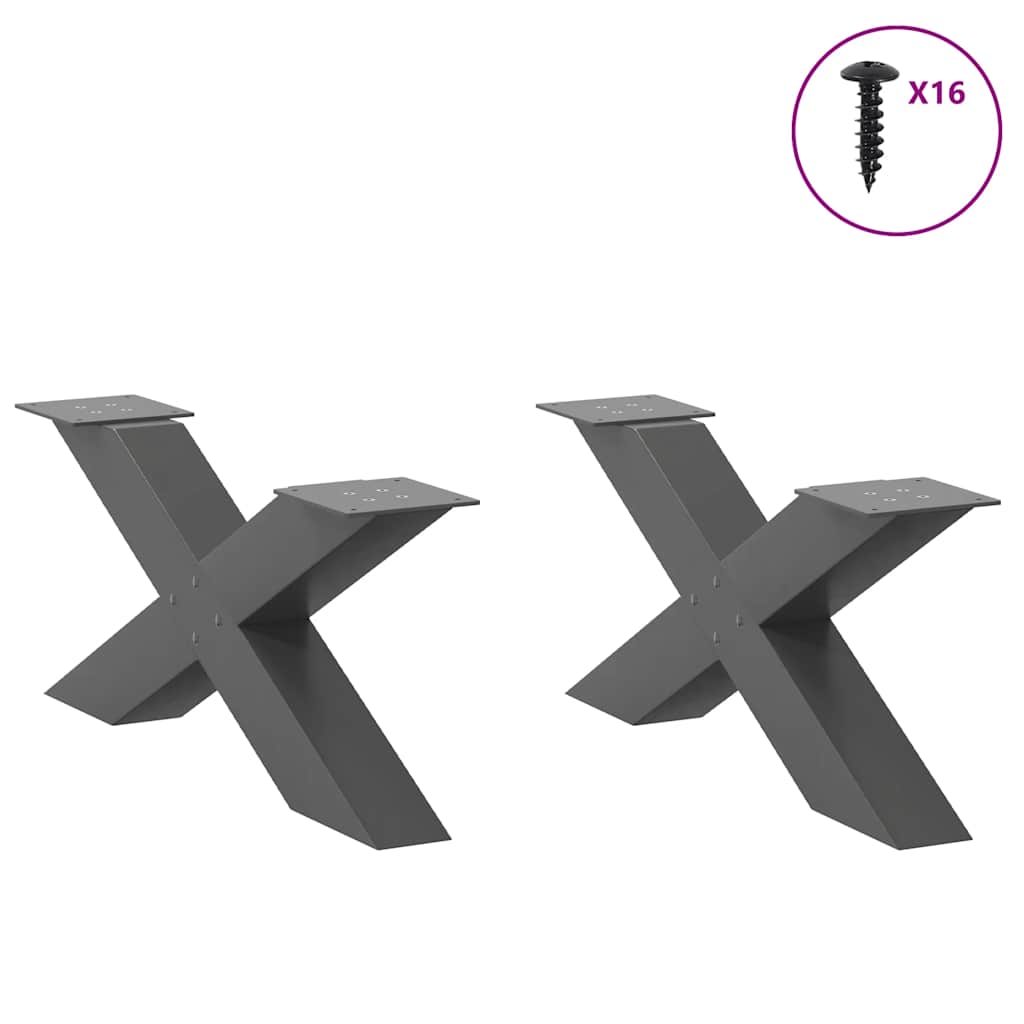 Pieds de table basse en forme de X, 2 pièces, anthracite, 70 x (30-31) cm, acier - XIOS