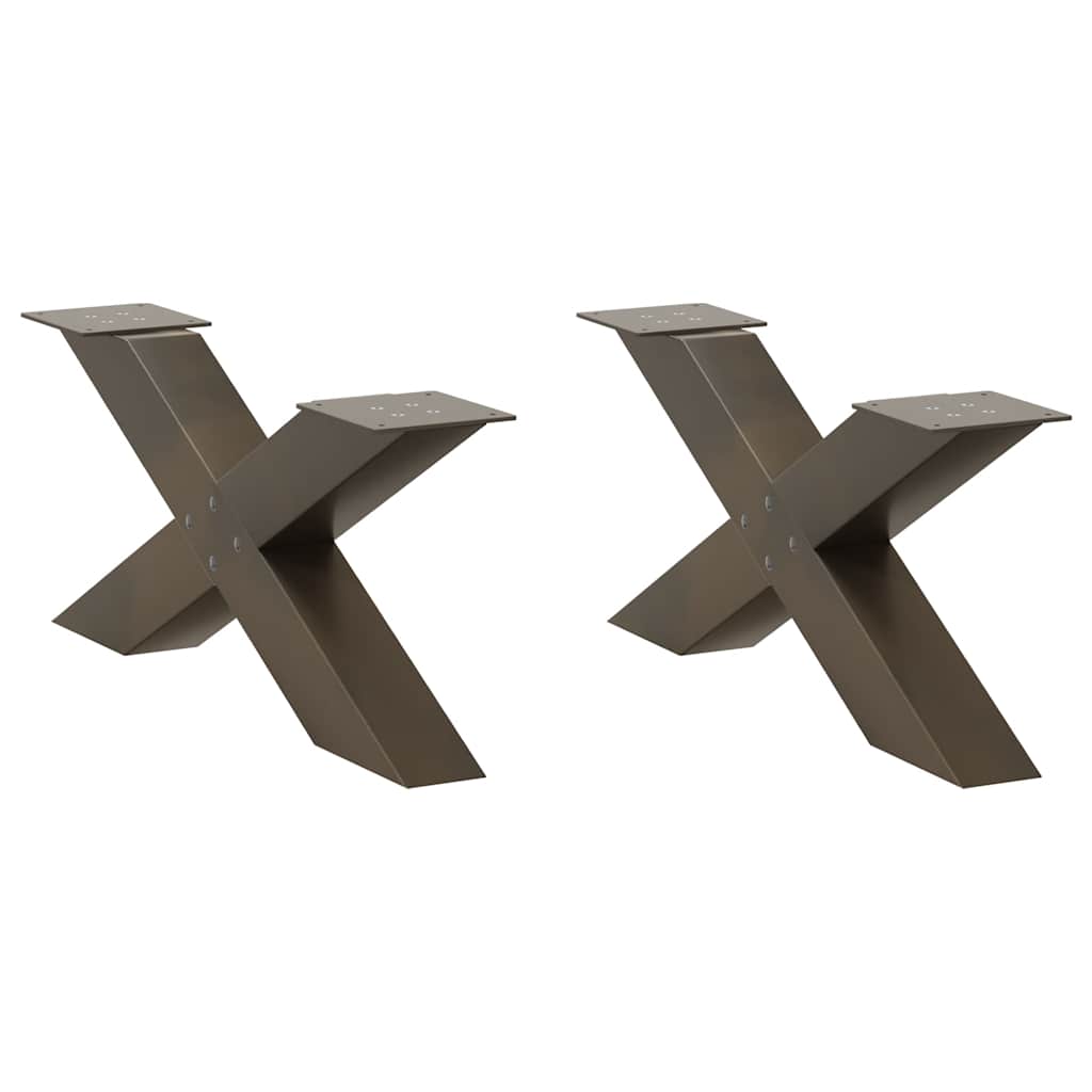 Pieds de table basse en forme de X, 2 pièces, acier naturel, 70 x (30-31) cm - XIOS