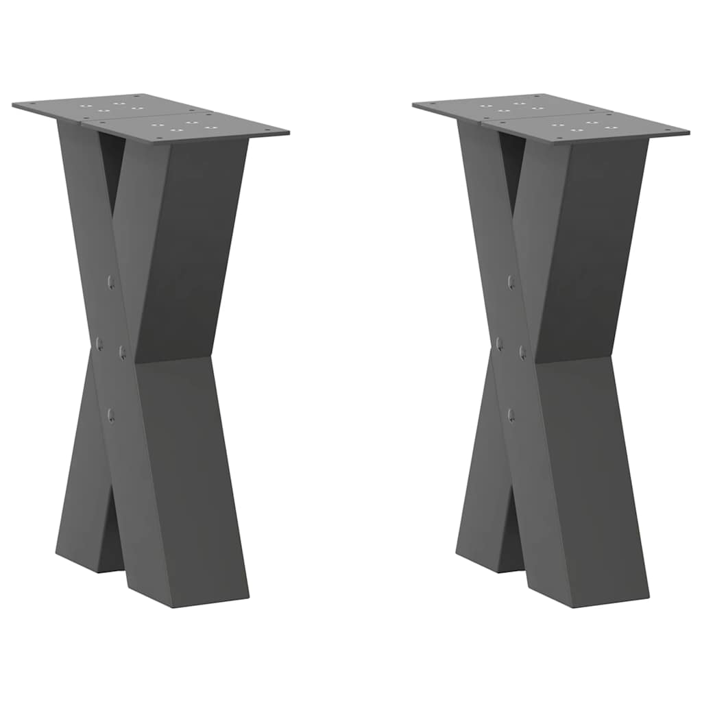 Pieds de table basse en forme de X, 2 pièces, anthracite, 28 x (42-43) cm, acier - XIOS