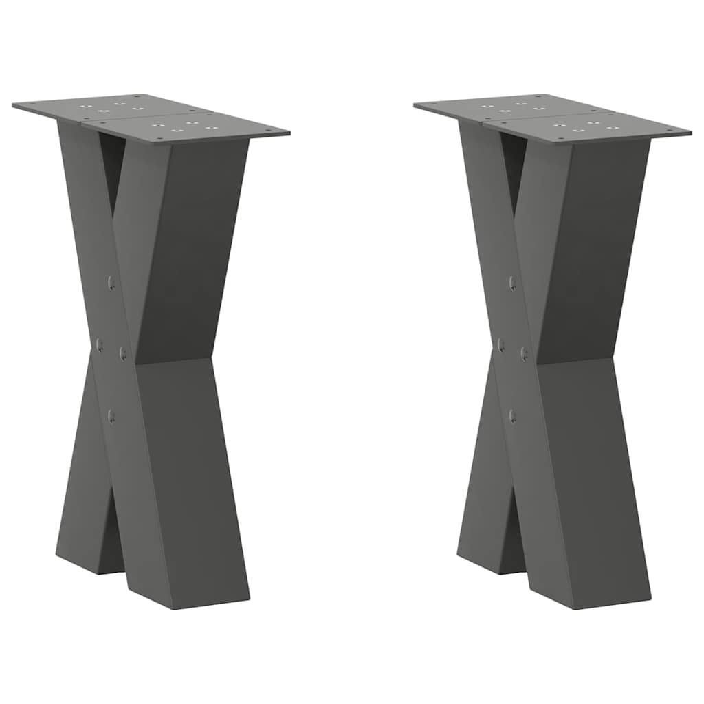 Pieds de table basse en forme de X, 2 pièces, anthracite, 38 x (42-43) cm, acier - XIOS