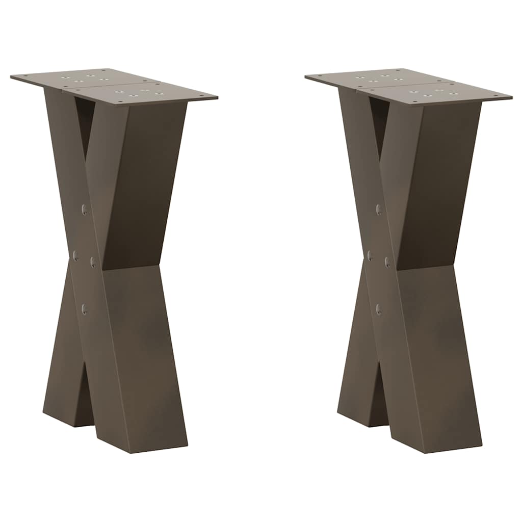 Pieds de table basse en forme de X, 2 pièces, acier naturel, 38 x (42-43) cm - XIOS