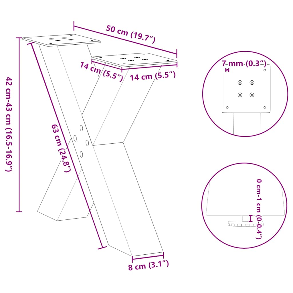 Pieds de table basse en forme de X, 2 pièces, blanc, 50 x (42-43) cm, acier - XIOS