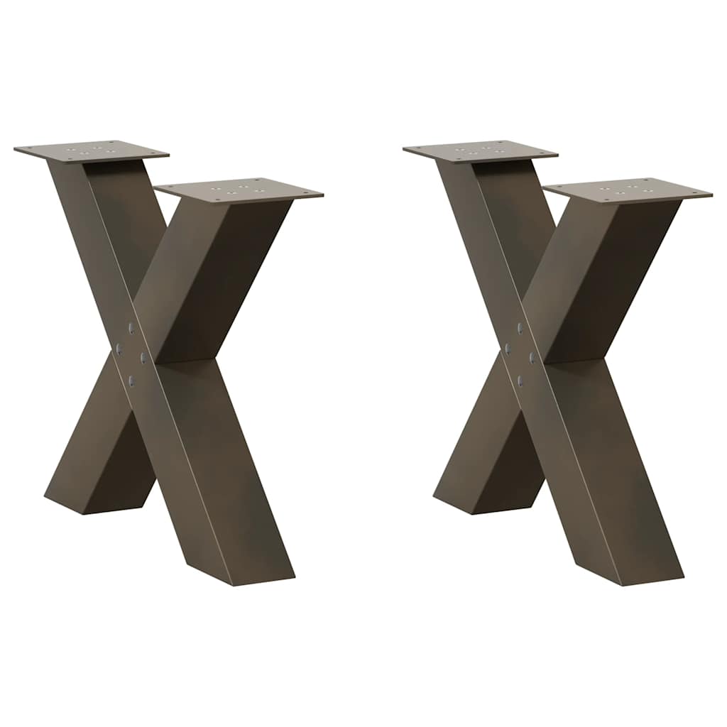 Pieds de table basse en forme de X, 2 pièces, acier naturel, 50 x (42-43) cm - XIOS