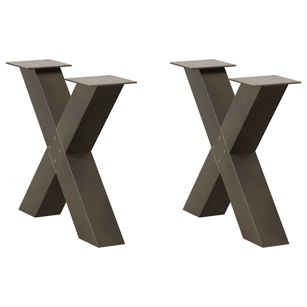 Pieds de table basse en forme de X, 2 pièces, acier naturel, 60 x (42-43) cm - XIOS