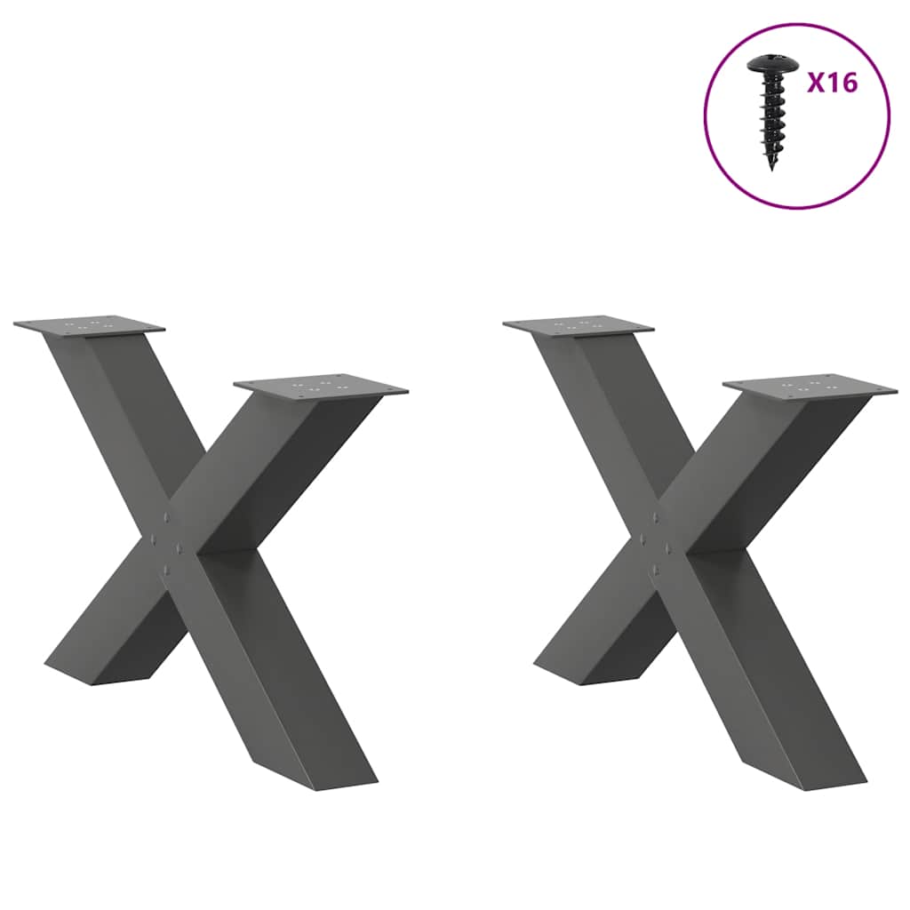 Pieds de table basse en forme de X, 2 pièces, anthracite, 70 x (42-43) cm, acier - XIOS
