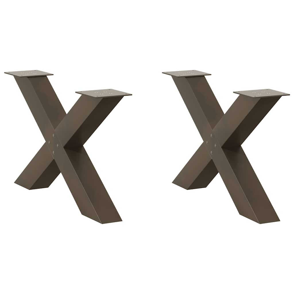 Pieds de table basse en forme de X, 2 pièces, acier naturel, 70 x (42-43) cm - XIOS