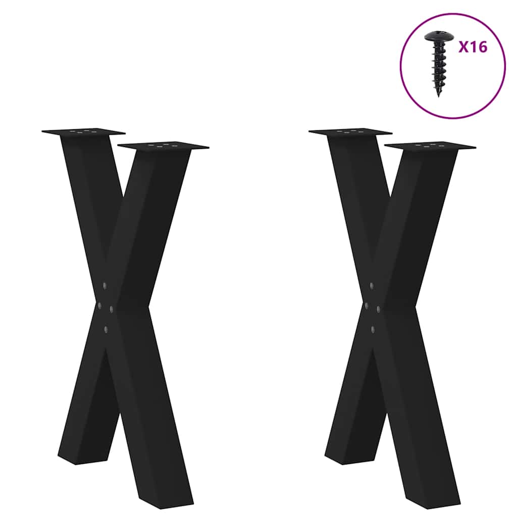 Pieds de table à manger en forme de X, 2 pièces, noir, 50 x (72-73) cm, acier - XIOS