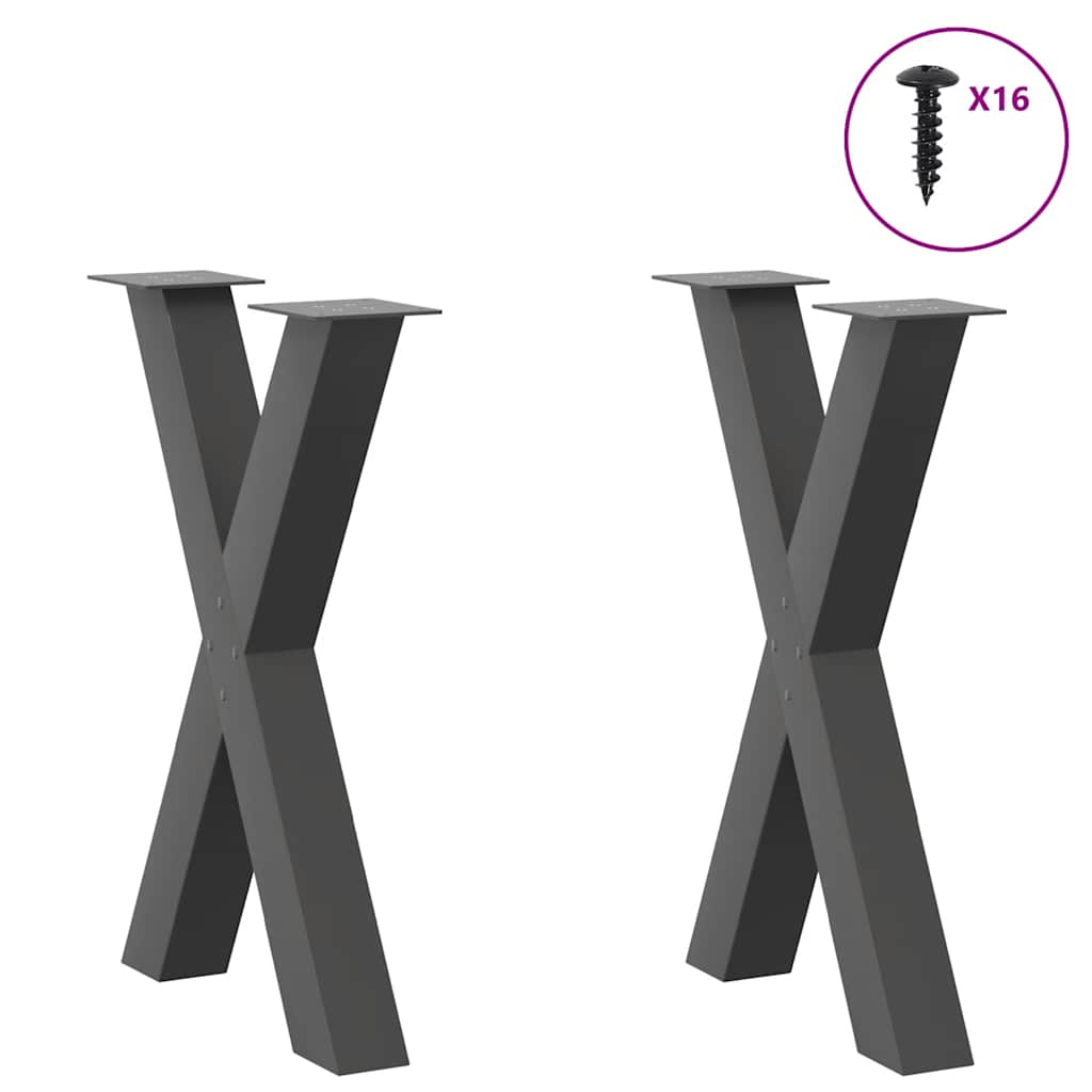 Pieds de table à manger en forme de X 2 pièces Anthracite 50 x (72-73) cm Acier - XIOS