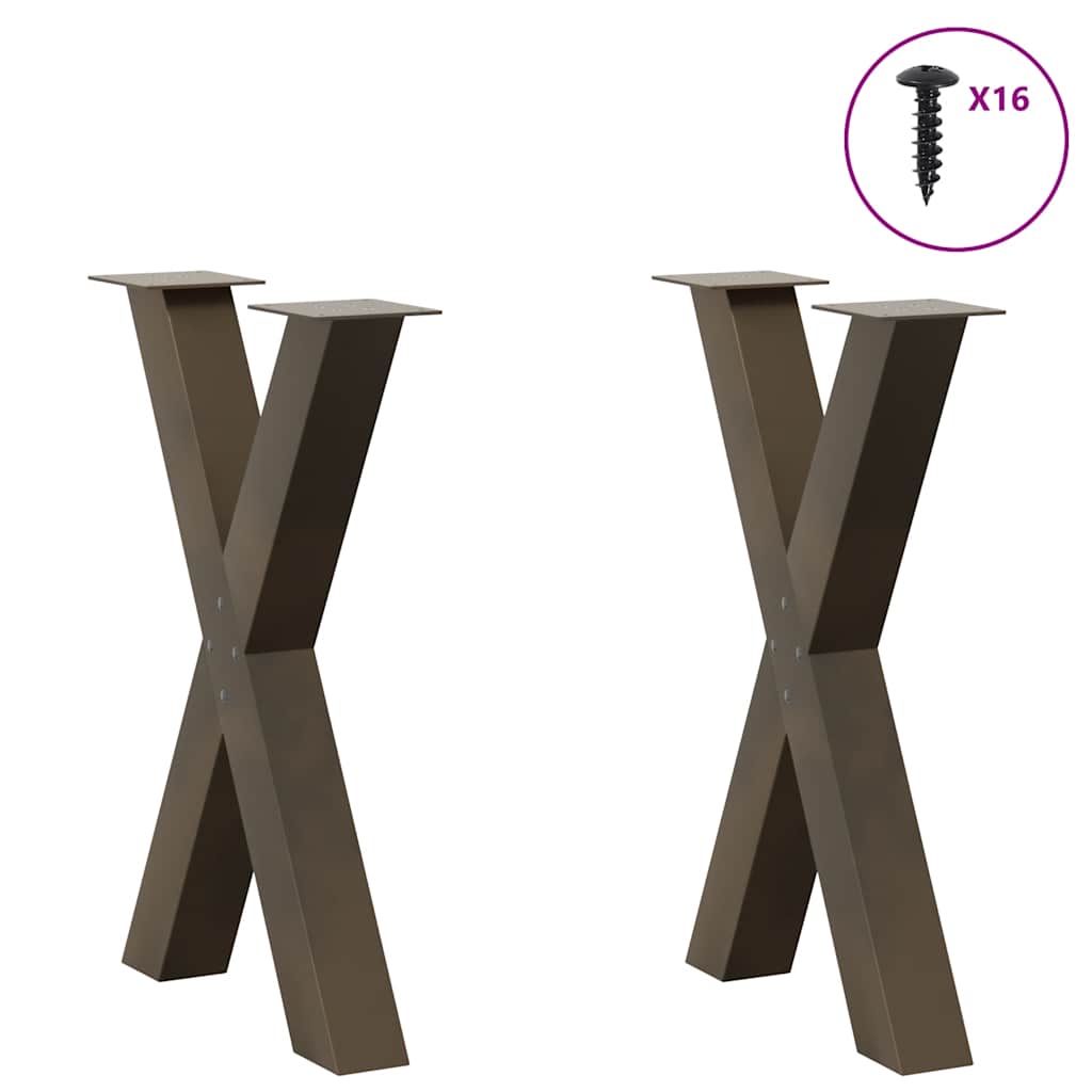 Pieds de table à manger en forme de X, 2 pièces, acier naturel, 50 x (72-73) cm - XIOS