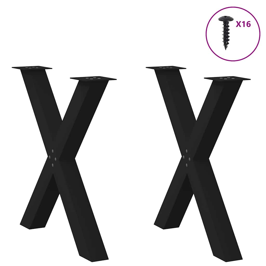 Pieds de table à manger en forme de X, 2 pièces, noir, 70 x (72-73) cm, acier - XIOS