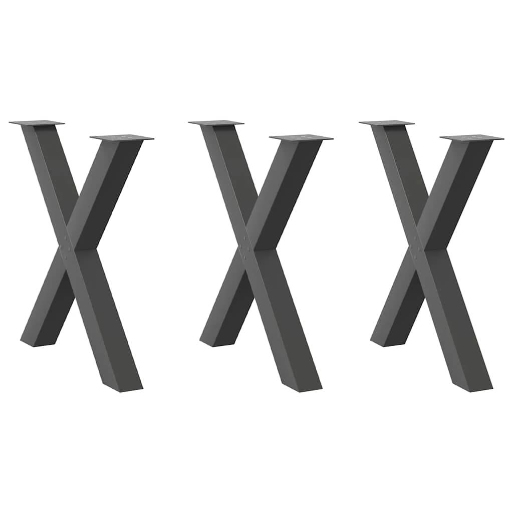 Pieds de table à manger en forme de X, 3 pièces, anthracite, 70 x (72-73) cm, acier - XIOS