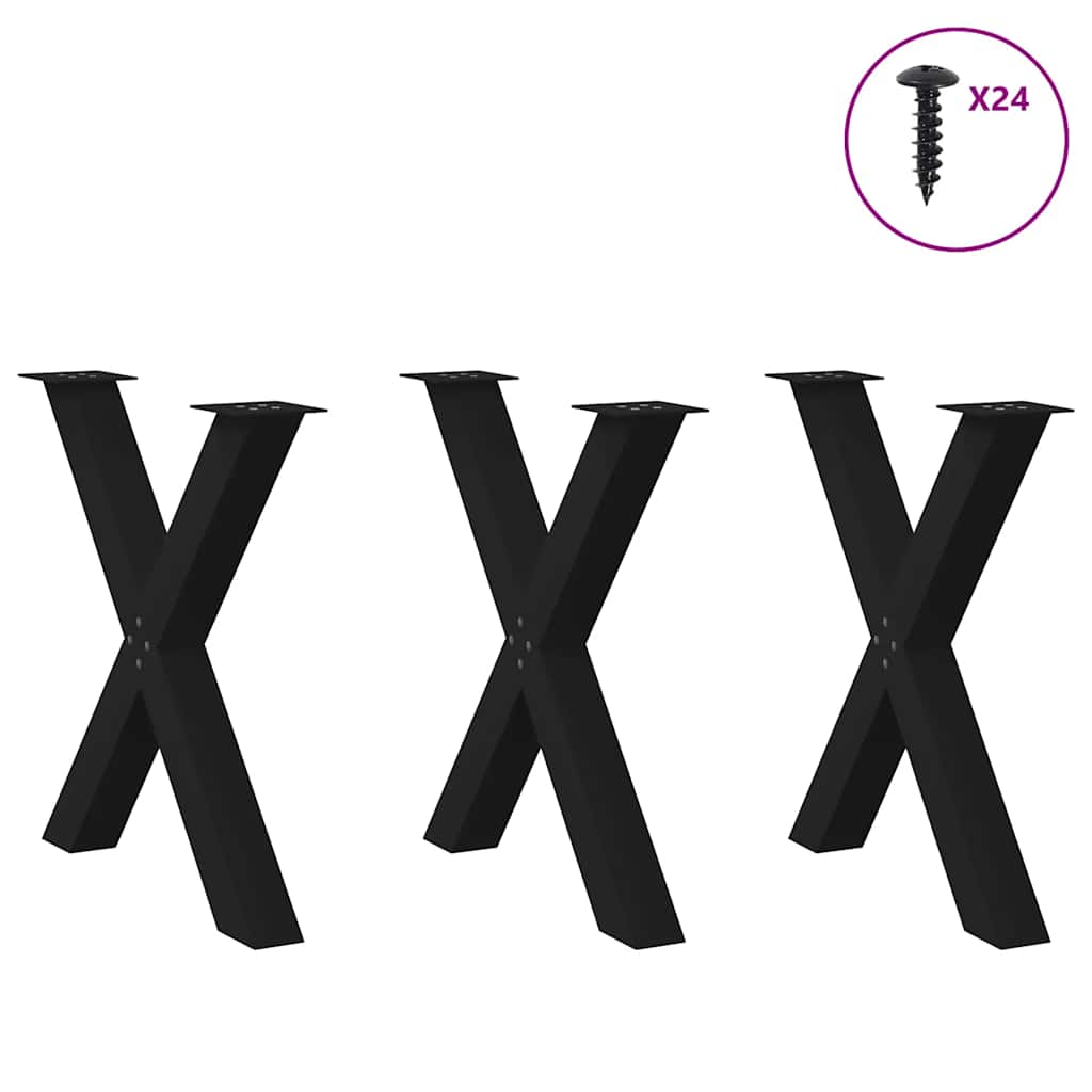 Pieds de table à manger en forme de X, 3 pièces, noir, 80 x (72-73) cm, acier - XIOS