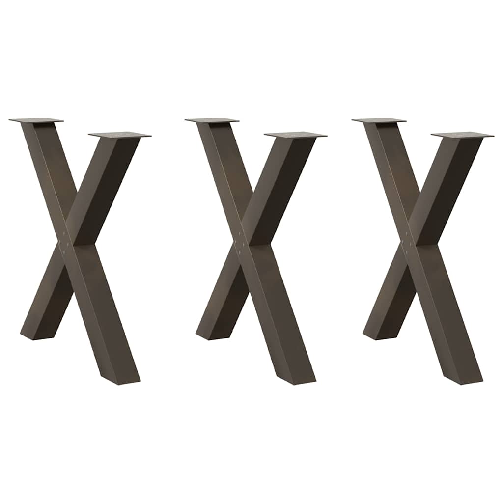 Pieds de table à manger en forme de X, 3 pièces, acier naturel, 80 x (72-73) cm - XIOS
