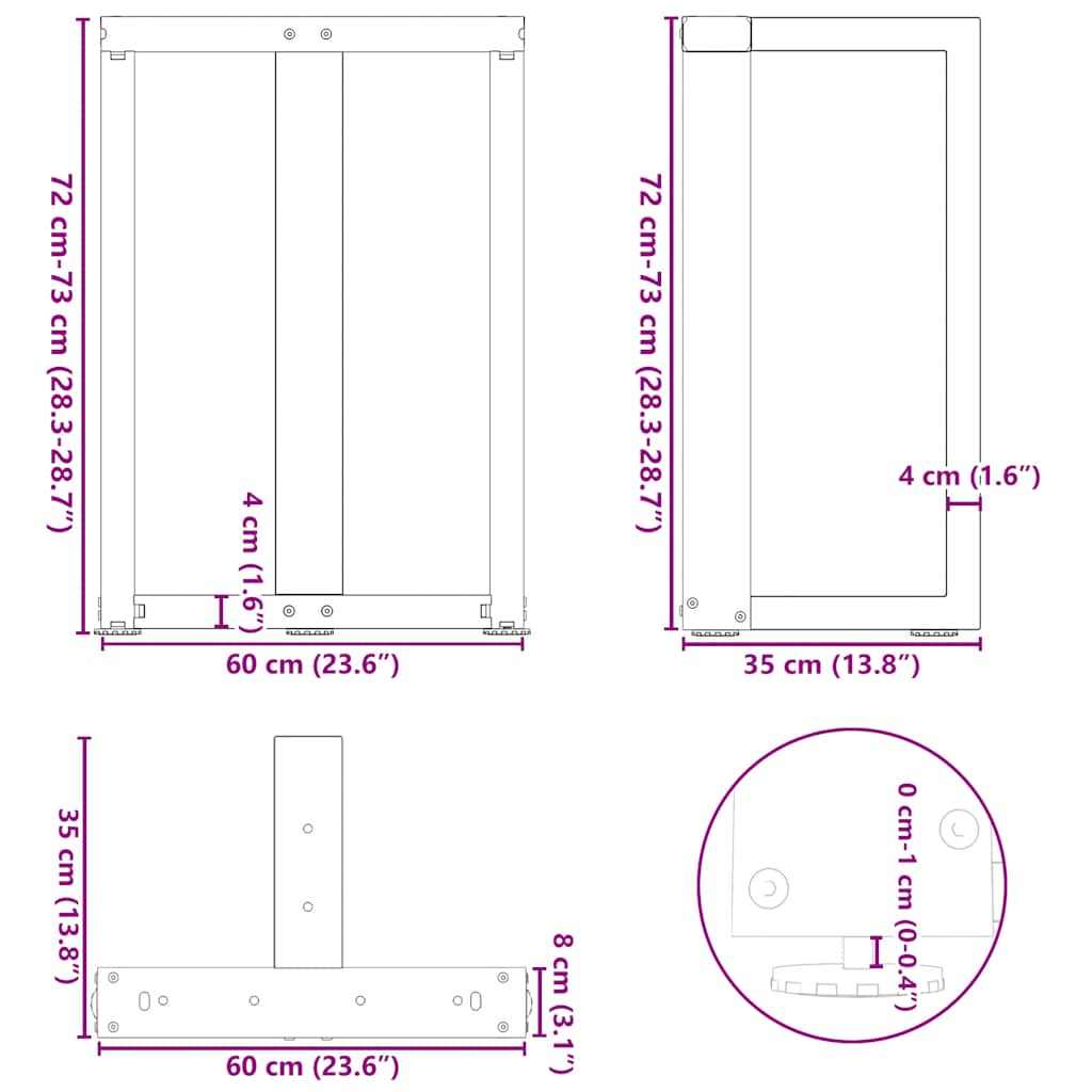 Pieds de table à manger en T, 2 pièces, noir, 60 x 35 x (72-73) cm, acier - XIOS