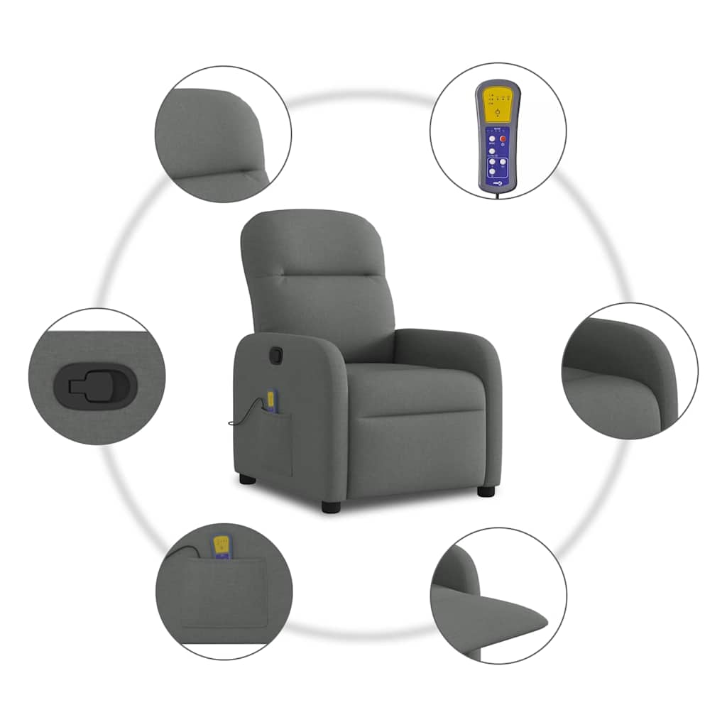 Fauteuil inclinable de massage en tissu gris foncé