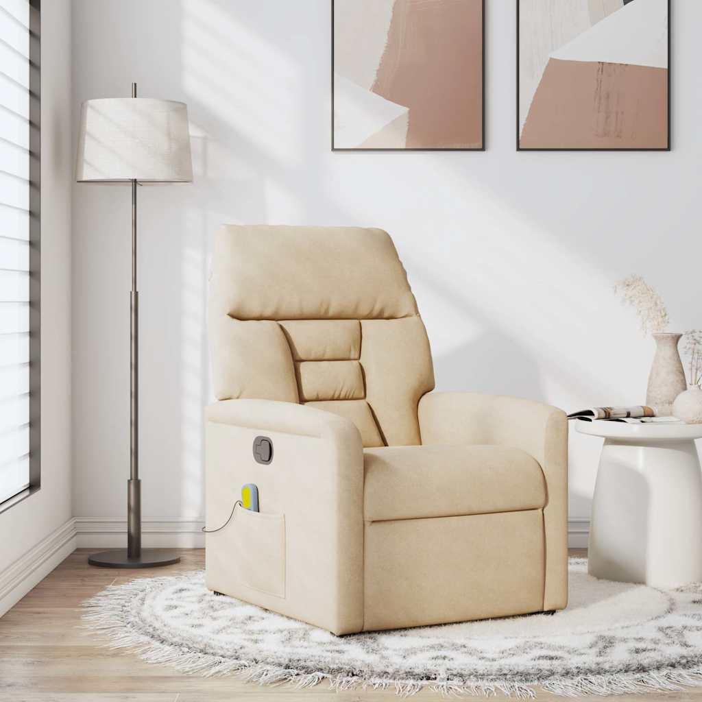 Fauteuil inclinable de massage crème tissu microfibre