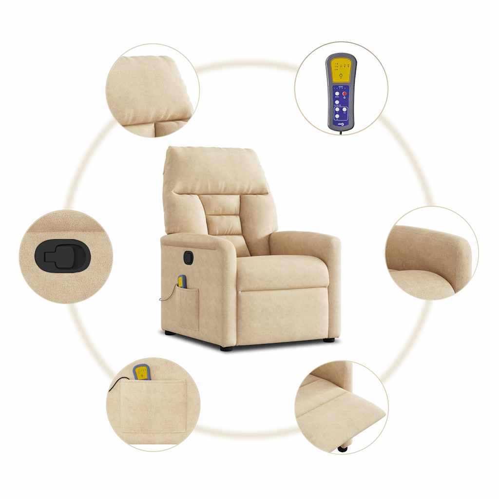 Fauteuil inclinable de massage crème tissu microfibre