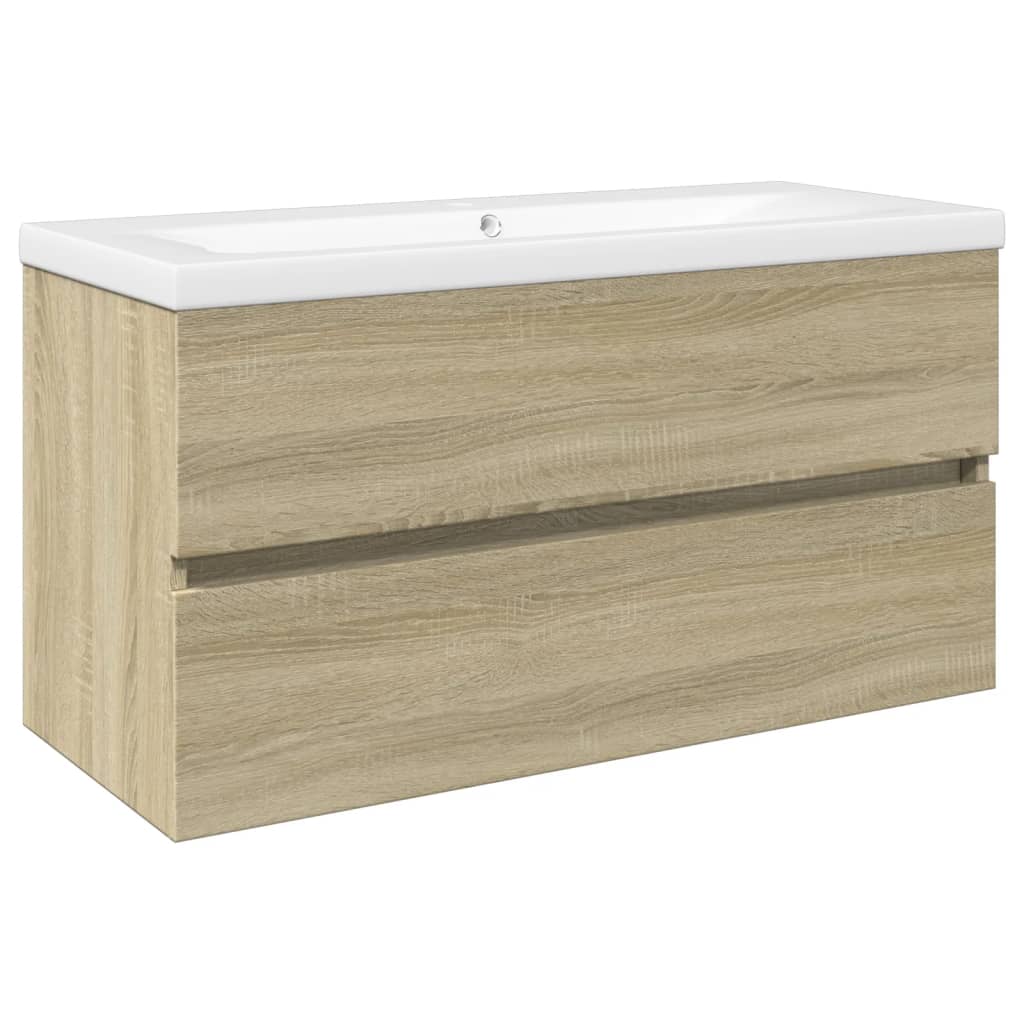 Ensemble de meubles de bain 2pcs céramique et bois d'ingénierie