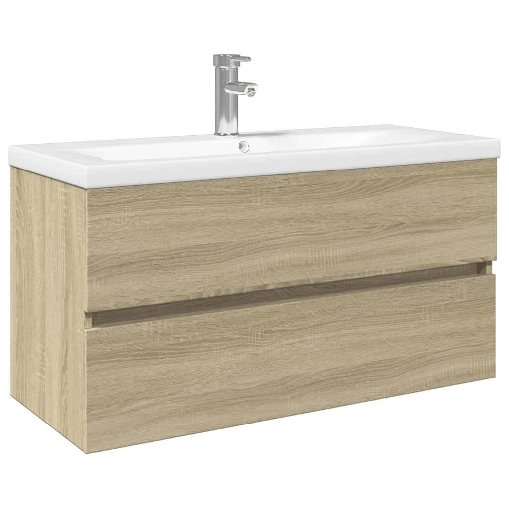 Ensemble de meubles de bain 2pcs céramique et bois d'ingénierie