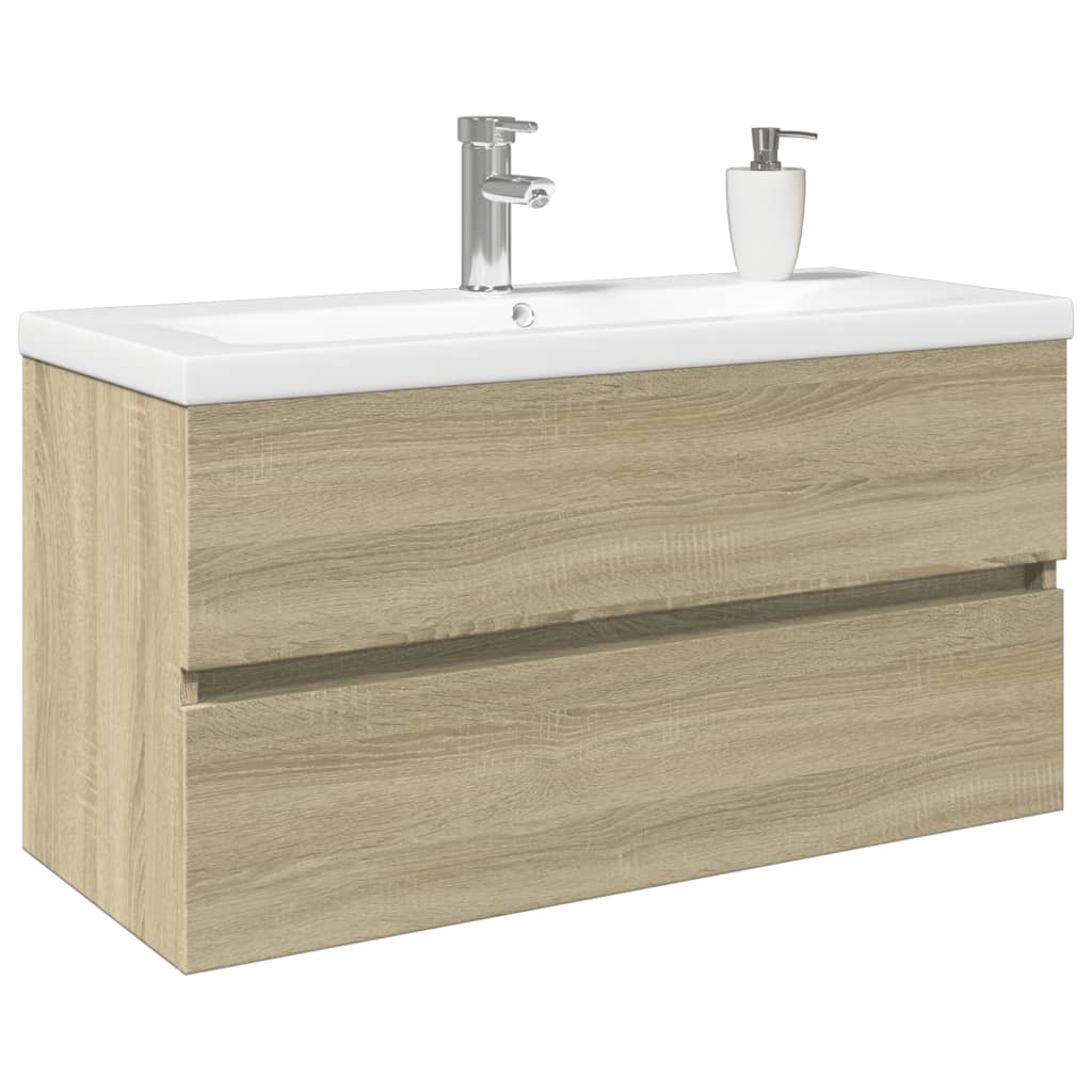 Ensemble de meubles de bain 2pcs céramique et bois d'ingénierie