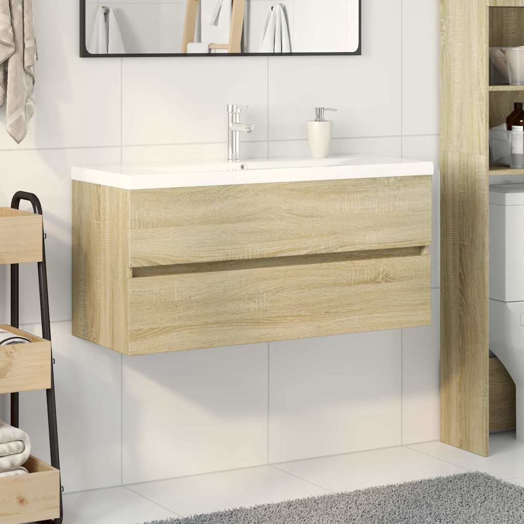 Ensemble de meubles de bain 2pcs céramique et bois d'ingénierie