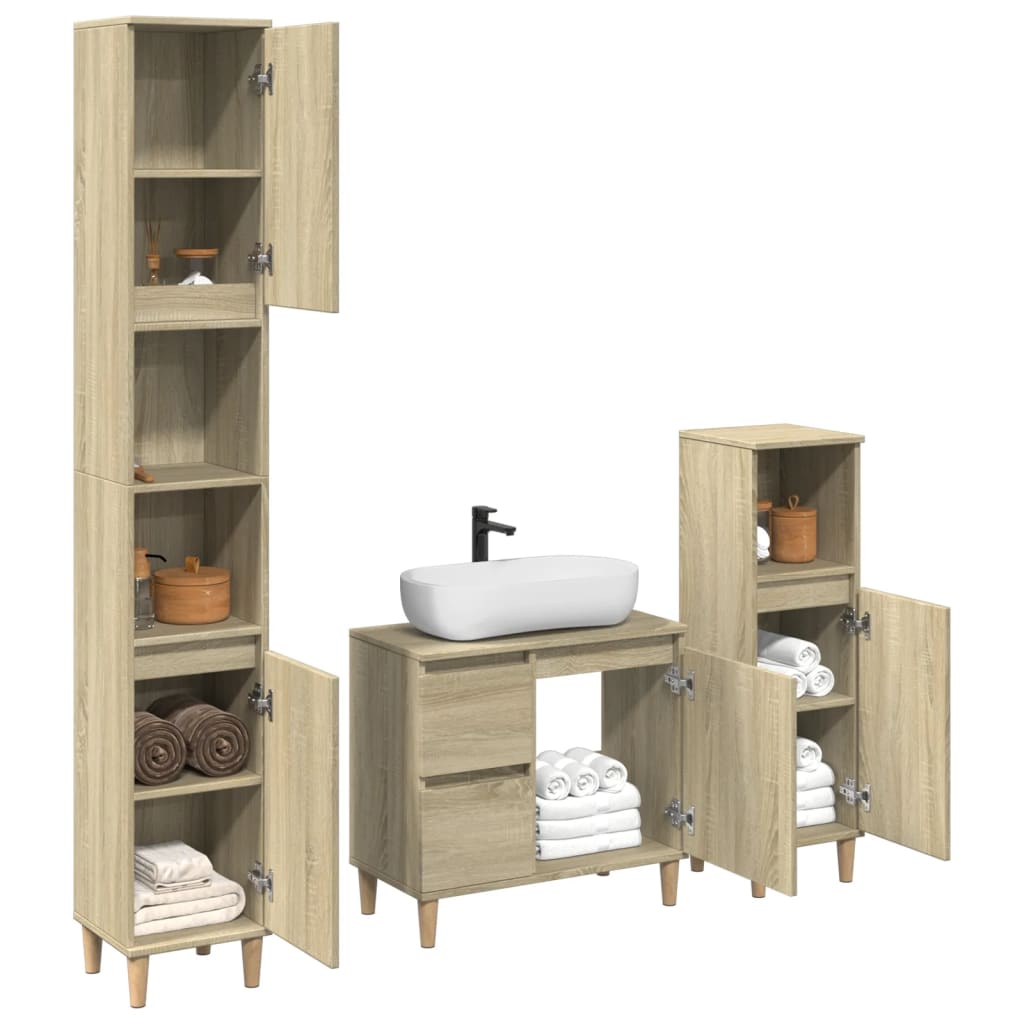 Ensemble de meubles de salle de bain 3 pcs chêne sonoma