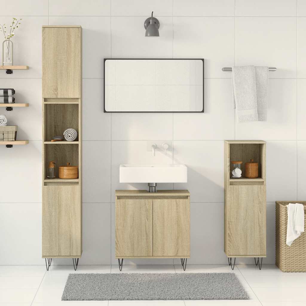 Ensemble de meubles de salle de bain 3 pcs chêne sonoma