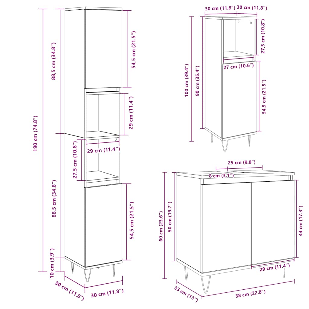 Ensemble de meubles de salle de bain 3 pcs chêne sonoma