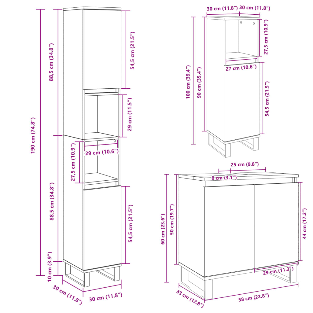 Ensemble de meubles de salle de bain 3 pcs chêne sonoma
