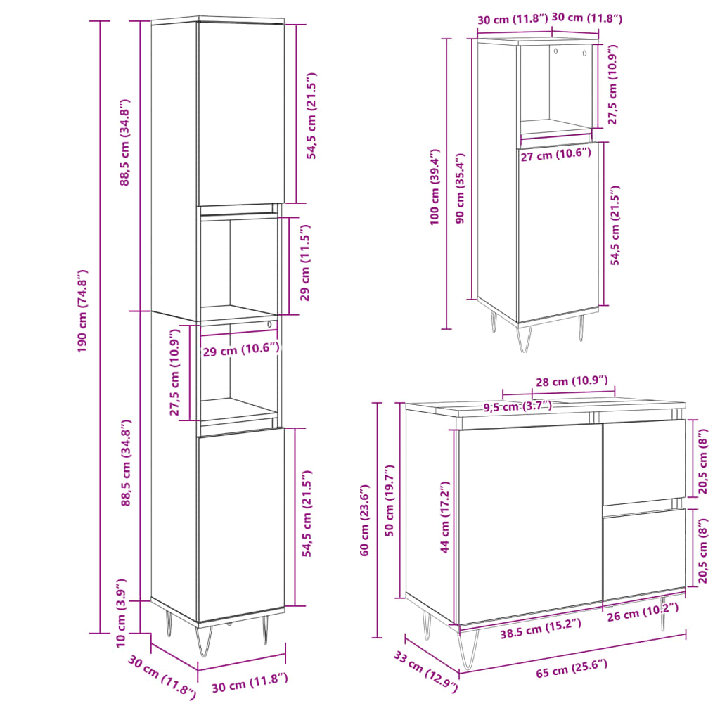 Ensemble de meubles de salle de bain 3 pcs chêne sonoma