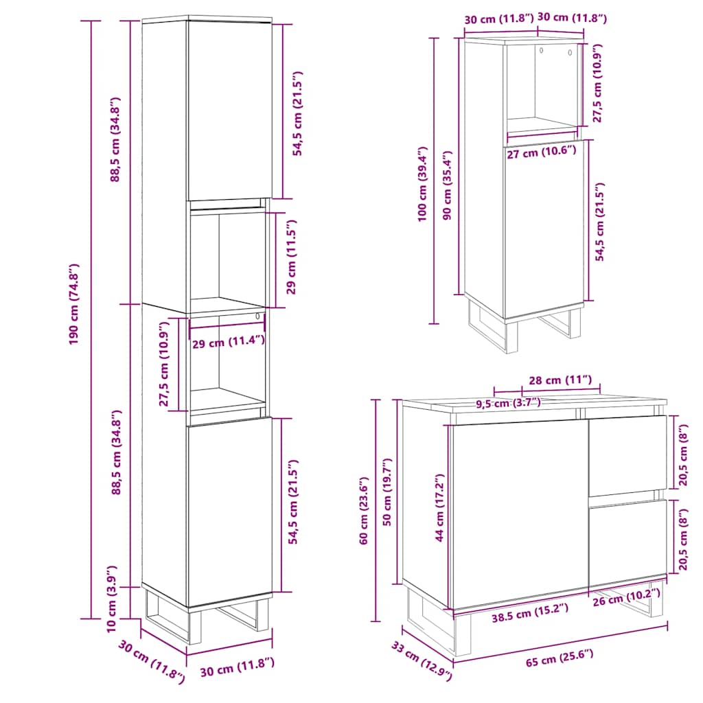 Ensemble de meubles de salle de bain 3 pcs chêne sonoma