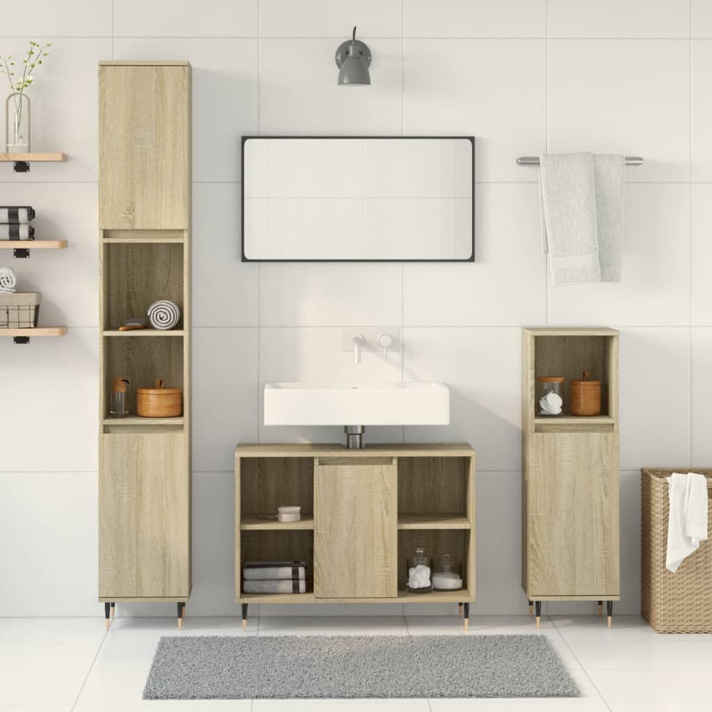 Ensemble de meubles de salle de bain 3 pcs chêne sonoma